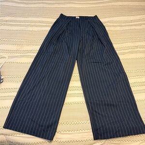 Navy Pinstripe Wide-Leg Pants